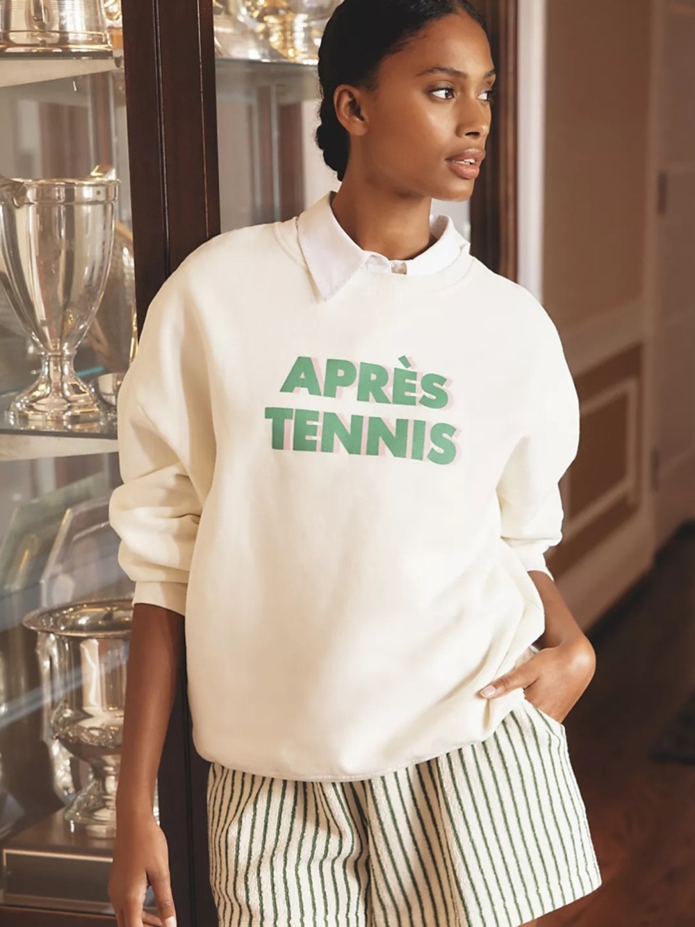 KULE The Oversized Apres Tennis Sweatshirt Cream Medium - Picture 2 of 10